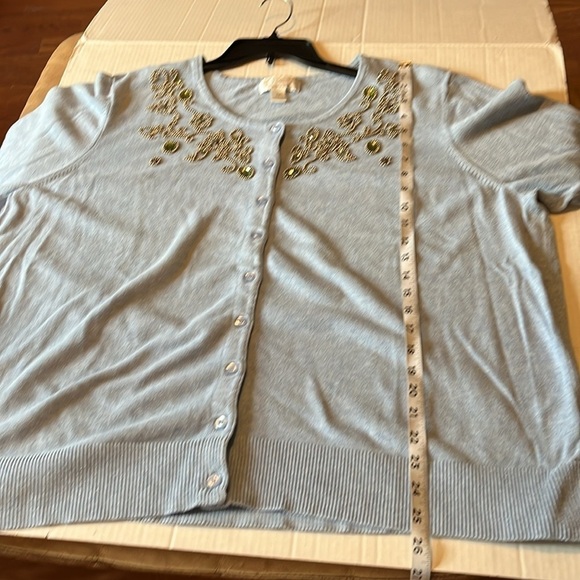 Christopher& Banks-2X-blue-button up, 3/4 sleeve, embellished, cardigan sweater. - Picture 12 of 12